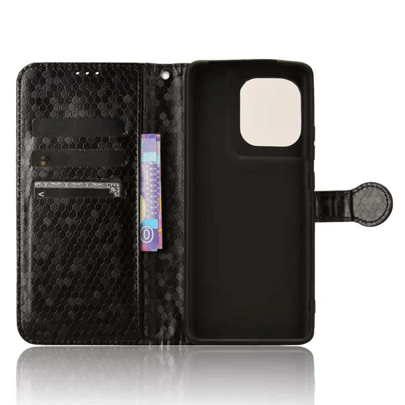 For Motorola Edge 50 Pro 5G Case Leather Card Holder Stand Phone Cover Dot Pattern Design - Black
