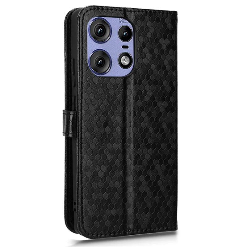 For Motorola Edge 50 Pro 5G Case Leather Card Holder Stand Phone Cover Dot Pattern Design - Black