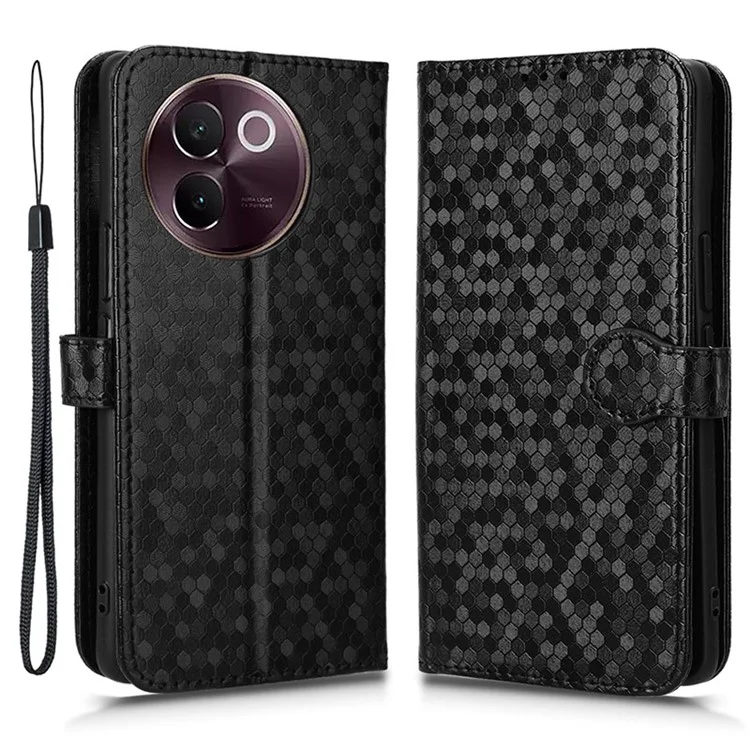 Per vivo V30e 5G Custodia Antiurto Stampa a Puntini in Pelle PU Flip Phone Wallet Cover - Nero