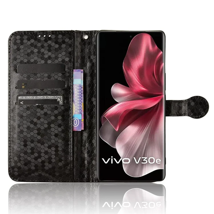 Per vivo V30e 5G Custodia Antiurto Stampa a Puntini in Pelle PU Flip Phone Wallet Cover - Nero