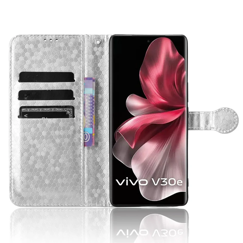 For vivo V30e 5G Case Shockproof Dot Imprinted PU Leather Flip Phone Wallet Cover - Silver