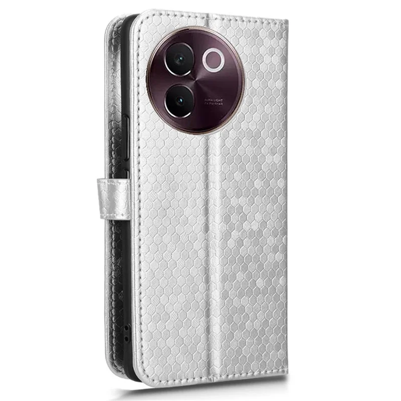 For vivo V30e 5G Case Shockproof Dot Imprinted PU Leather Flip Phone Wallet Cover - Silver