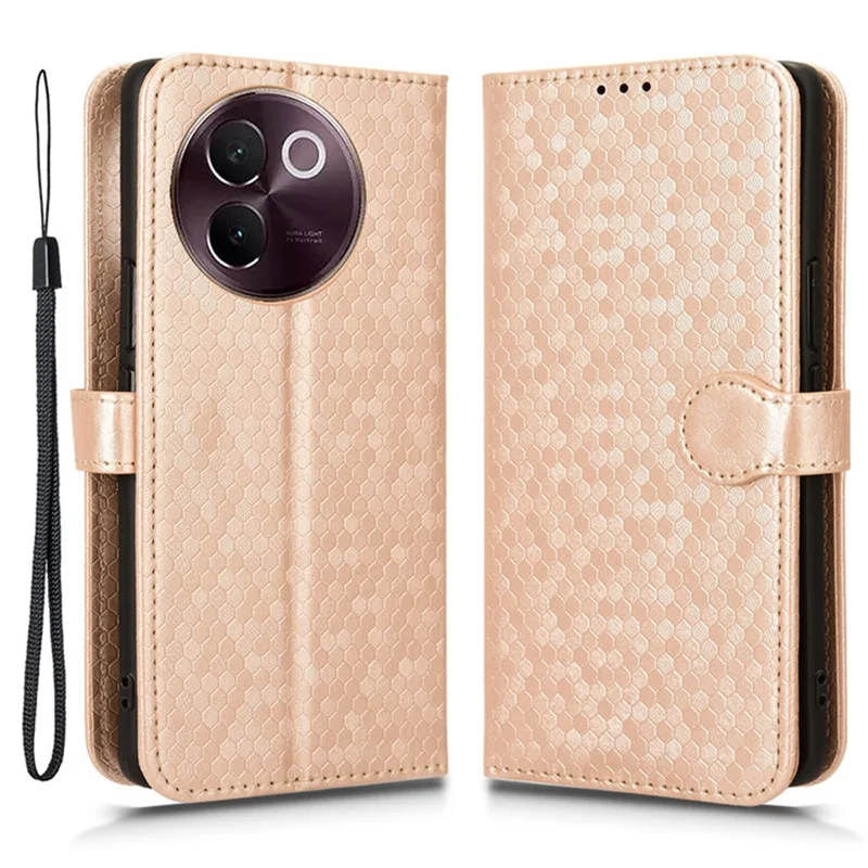 For vivo V30e 5G Case Shockproof Dot Imprinted PU Leather Flip Phone Wallet Cover - Rose Gold