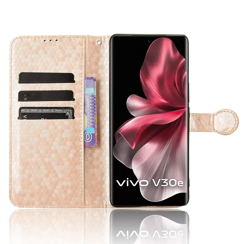 For vivo V30e 5G Case Shockproof Dot Imprinted PU Leather Flip Phone Wallet Cover - Rose Gold