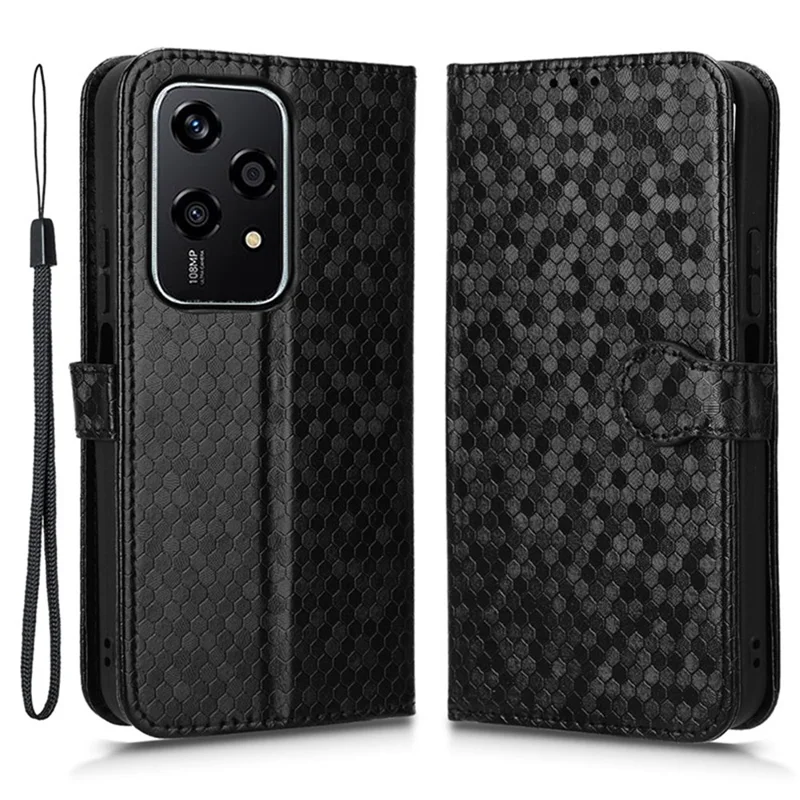 Portefeuille For Honor 200 Lite avec fentes pour cartes, étui de téléphone en cuir avec motif pointillé - Noir