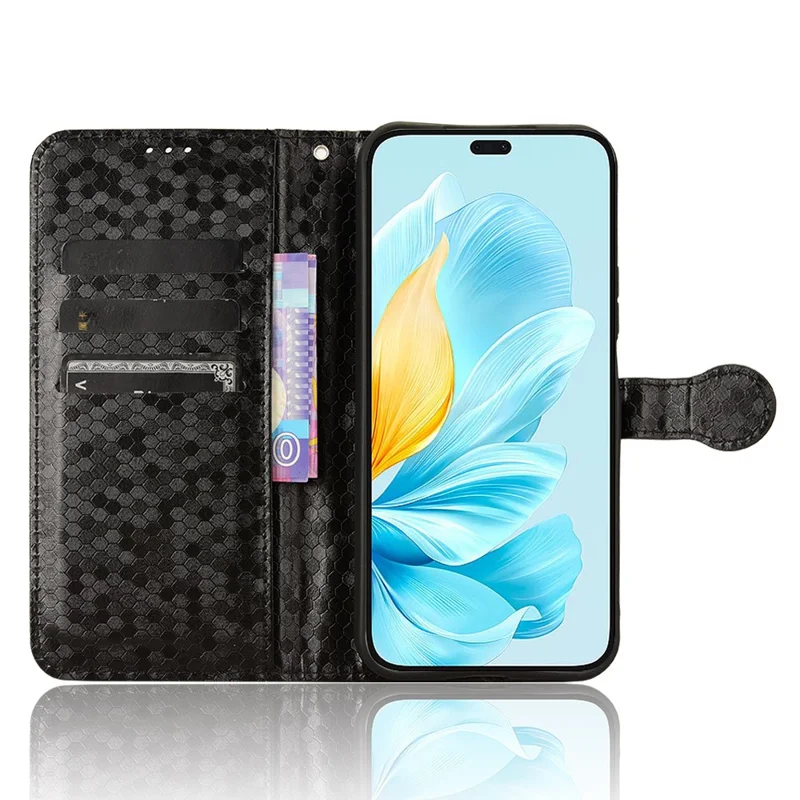 Portefeuille For Honor 200 Lite avec fentes pour cartes, étui de téléphone en cuir avec motif pointillé - Noir