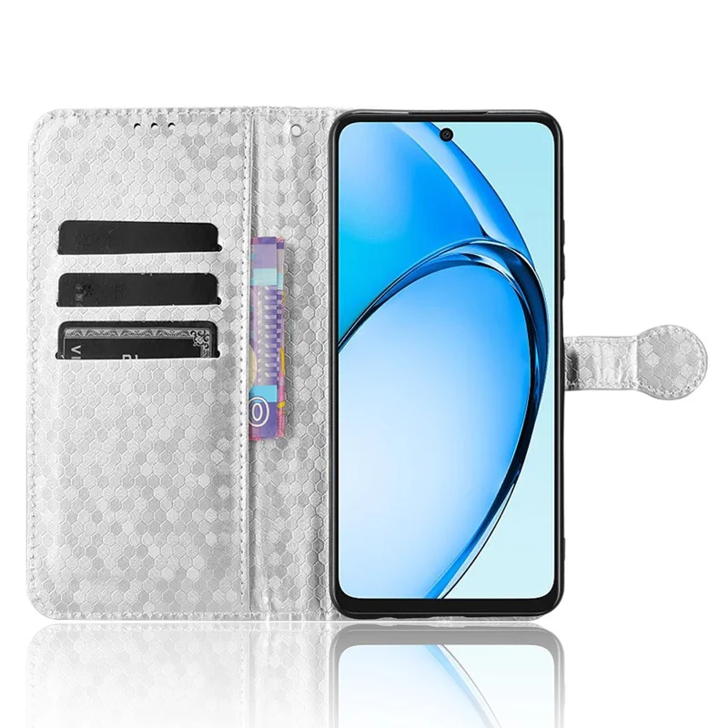 For Oppo A60 4G Cell Phone Case PU Leather Imprinted Shockproof Stand Cover - Silver
