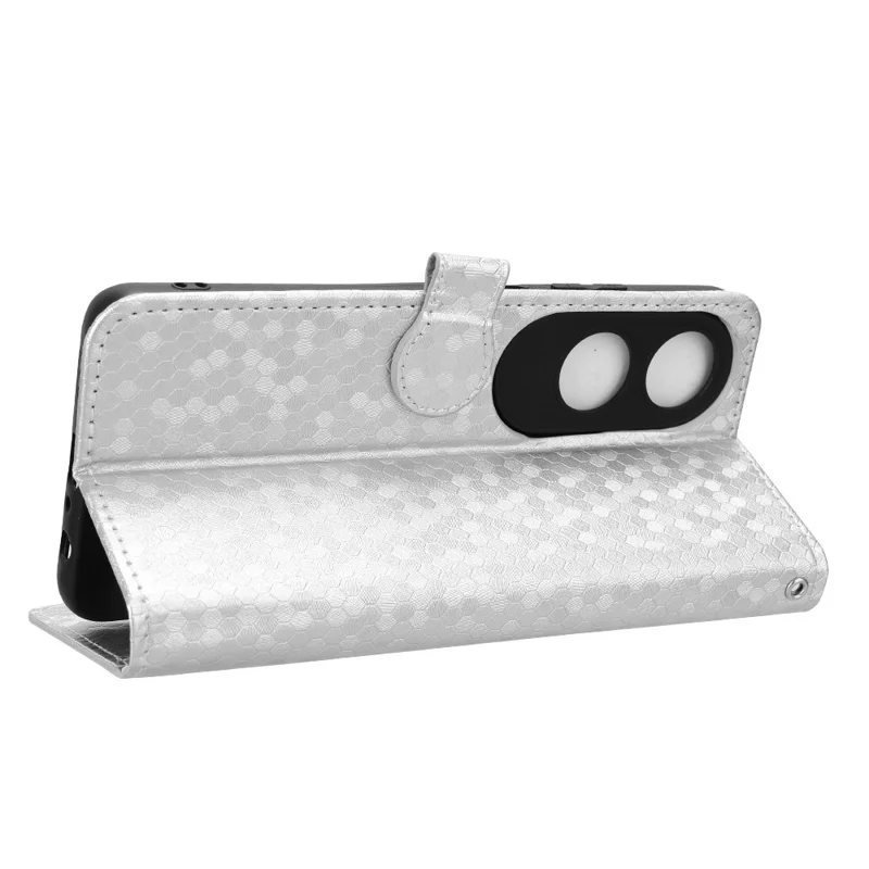 For Oppo A60 4G Cell Phone Case PU Leather Imprinted Shockproof Stand Cover - Silver