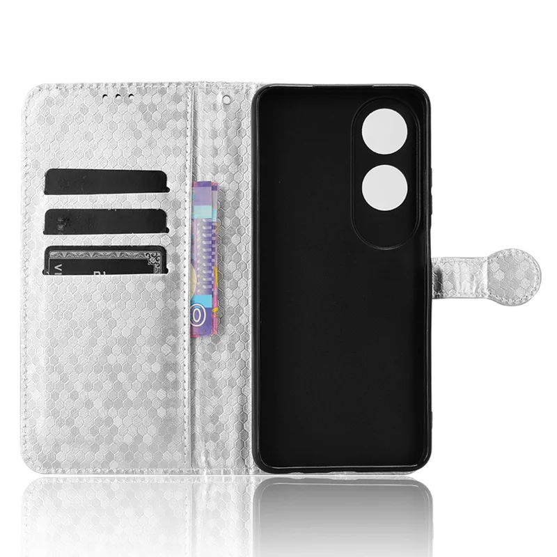 For Oppo A60 4G Cell Phone Case PU Leather Imprinted Shockproof Stand Cover - Silver