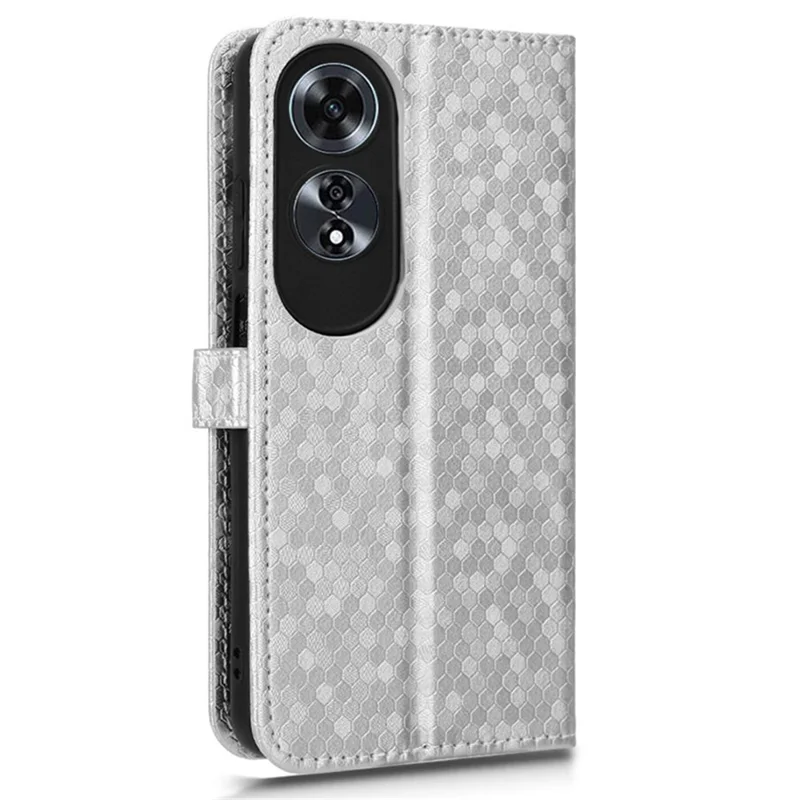 For Oppo A60 4G Cell Phone Case PU Leather Imprinted Shockproof Stand Cover - Silver