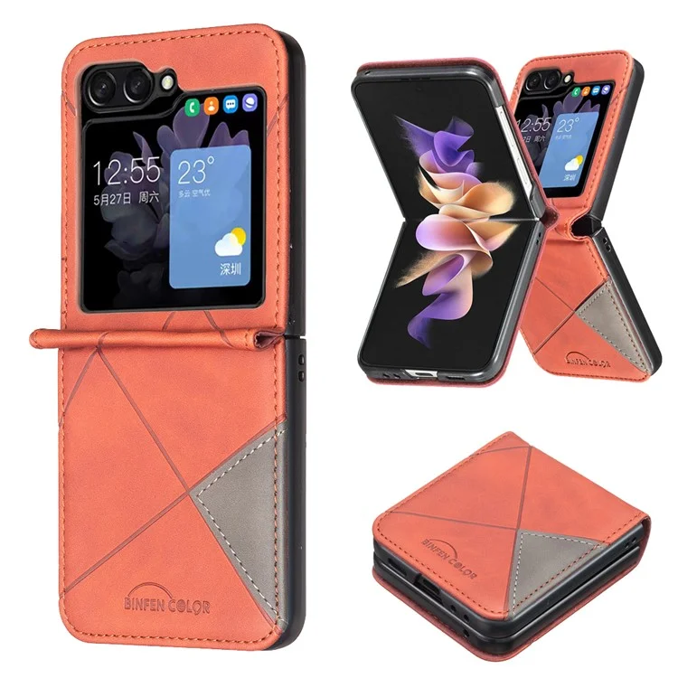Pour Samsung Galaxy Z Flip6 5G / Z Flip5 5G Coque Antichute Étui de Téléphone Géométrique Imprimé - Marron