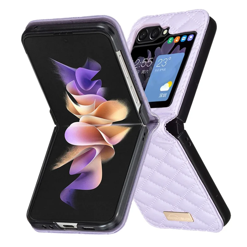 BINFEN COLOR For Samsung Galaxy Z Flip7 FE 5G / Z Flip6 5G / Z Flip5 5G Case Rhombus PU Leather Folding Phone Cover - Purple
