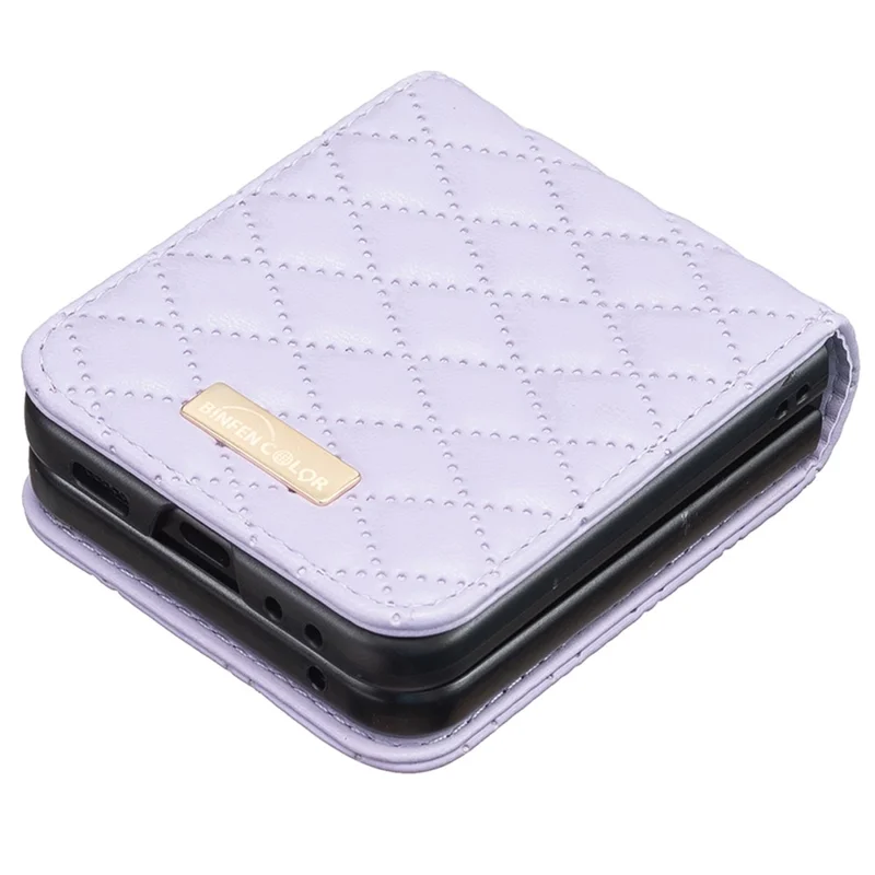 BINFEN COLOR For Samsung Galaxy Z Flip7 FE 5G / Z Flip6 5G / Z Flip5 5G Case Rhombus PU Leather Folding Phone Cover - Purple