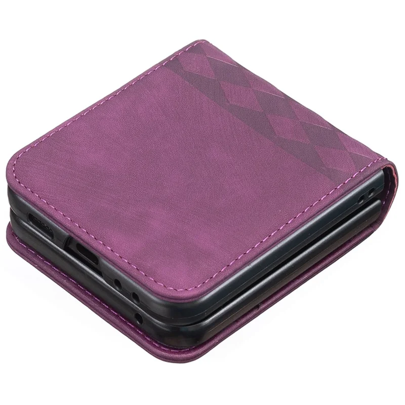 Para Samsung Galaxy Z Flip6 5G / Z Flip5 5G Capa Padrão de Grade Imprimir Couro à prova de choque Capa de telefone - Roxo escuro