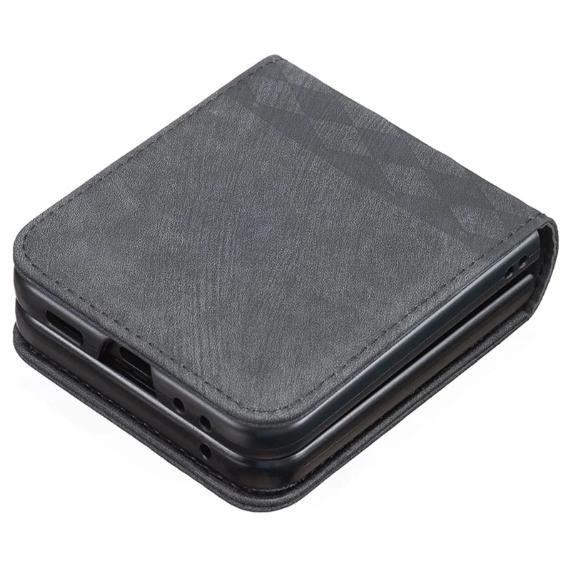 For Samsung Galaxy Z Flip7 FE 5G / Z Flip6 5G / Z Flip5 5G Case Grid Pattern Imprint Leather Shockproof Phone Cover - Black
