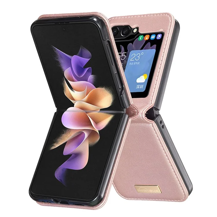 BINFEN COLOR R20 For Samsung Galaxy Z Flip7 FE 5G / Z Flip6 5G / Z Flip5 5G Case PU Leather+PC Phone Cover - Rose Gold