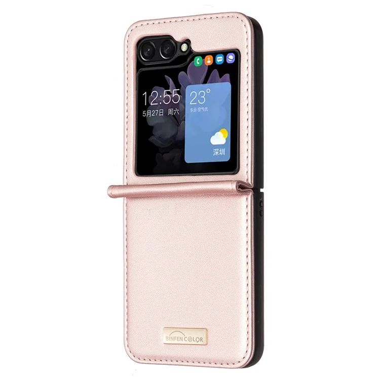 BINFEN COLOR R20 For Samsung Galaxy Z Flip7 FE 5G / Z Flip6 5G / Z Flip5 5G Case PU Leather+PC Phone Cover - Rose Gold