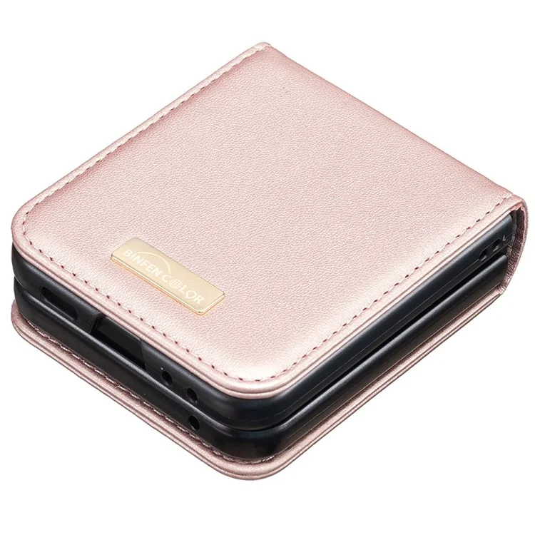 BINFEN COLOR R20 For Samsung Galaxy Z Flip7 FE 5G / Z Flip6 5G / Z Flip5 5G Case PU Leather+PC Phone Cover - Rose Gold