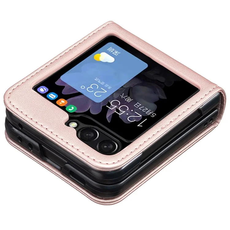 BINFEN COLOR R20 For Samsung Galaxy Z Flip7 FE 5G / Z Flip6 5G / Z Flip5 5G Case PU Leather+PC Phone Cover - Rose Gold