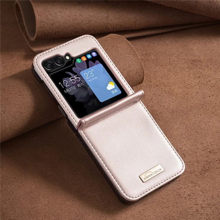 BINFEN COLOR R20 For Samsung Galaxy Z Flip7 FE 5G / Z Flip6 5G / Z Flip5 5G Case PU Leather+PC Phone Cover - Rose Gold