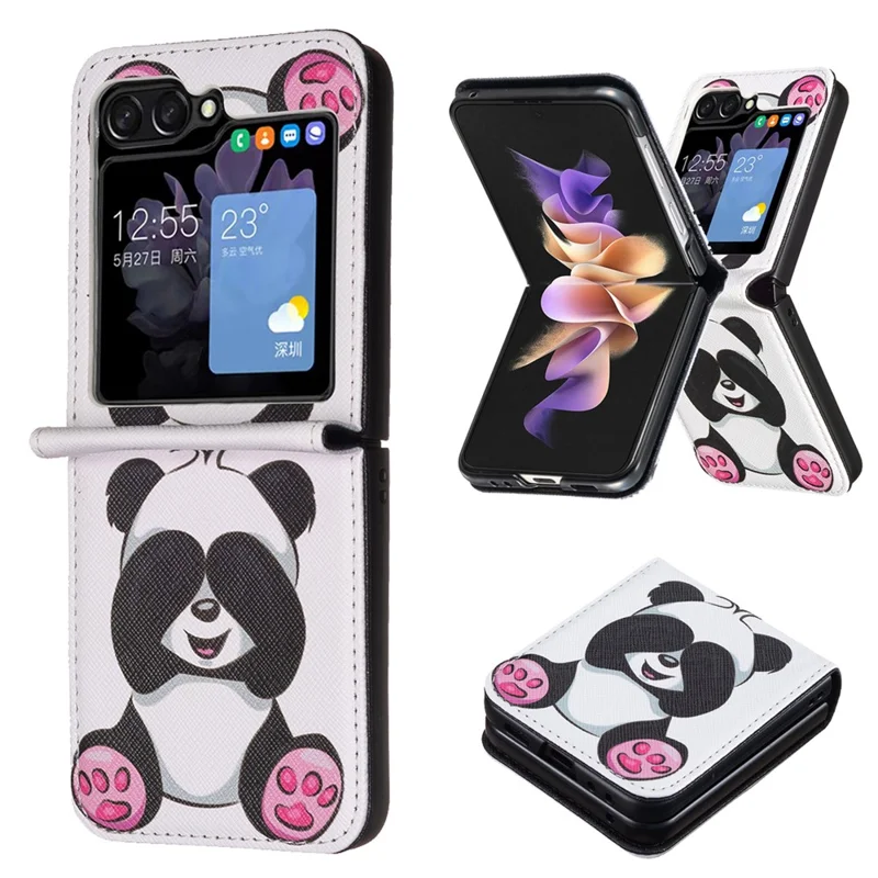 For Samsung Galaxy Z Flip7 FE 5G / Z Flip6 5G / Z Flip5 5G Case Pattern Print PU Leather Phone Shell - Panda
