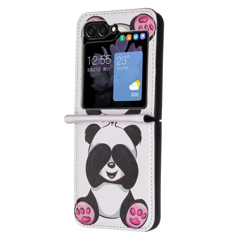 For Samsung Galaxy Z Flip7 FE 5G / Z Flip6 5G / Z Flip5 5G Case Pattern Print PU Leather Phone Shell - Panda