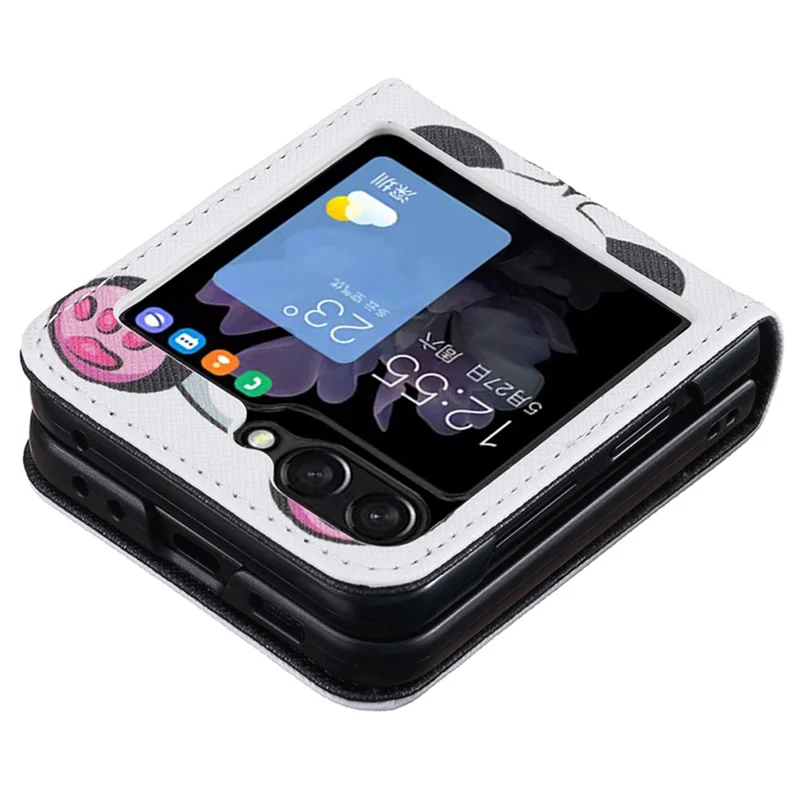 For Samsung Galaxy Z Flip7 FE 5G / Z Flip6 5G / Z Flip5 5G Case Pattern Print PU Leather Phone Shell - Panda
