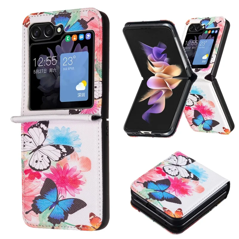 For Samsung Galaxy Z Flip7 FE 5G / Z Flip6 5G / Z Flip5 5G Case Pattern Print PU Leather Phone Shell - Two Butterflies
