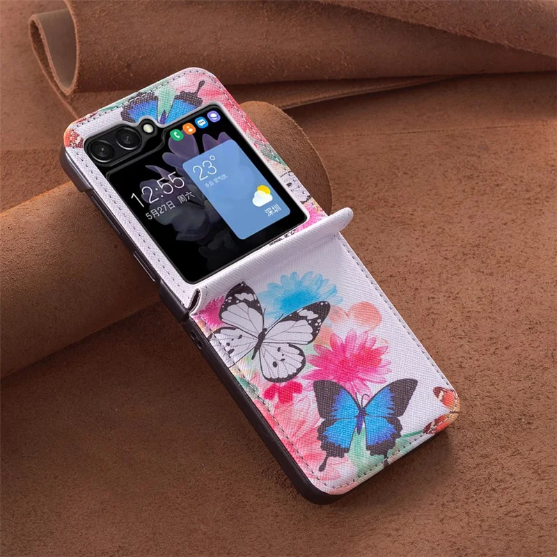 For Samsung Galaxy Z Flip7 FE 5G / Z Flip6 5G / Z Flip5 5G Case Pattern Print PU Leather Phone Shell - Two Butterflies