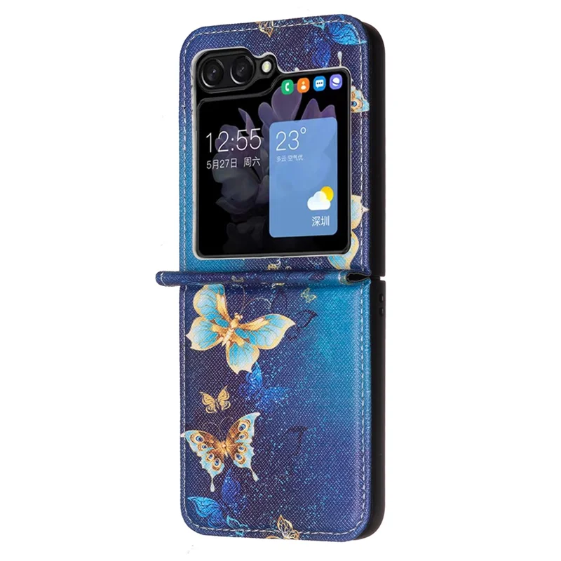 For Samsung Galaxy Z Flip7 FE 5G / Z Flip6 5G / Z Flip5 5G Case Pattern Print PU Leather Phone Shell - Golden Butterflies