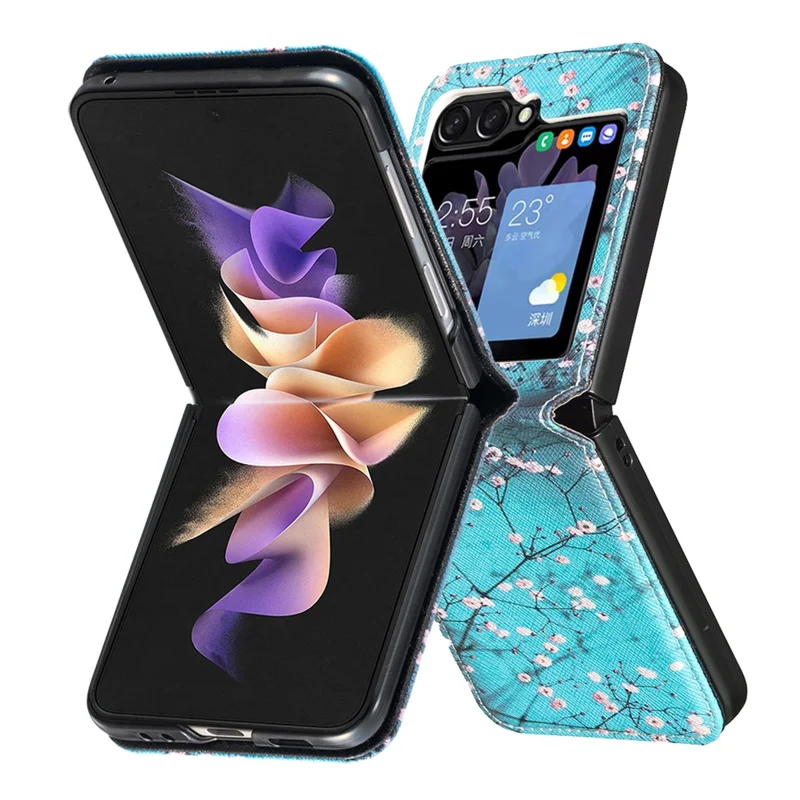 For Samsung Galaxy Z Flip7 FE 5G / Z Flip6 5G / Z Flip5 5G Case Pattern Print PU Leather Phone Shell - Plum Blossom