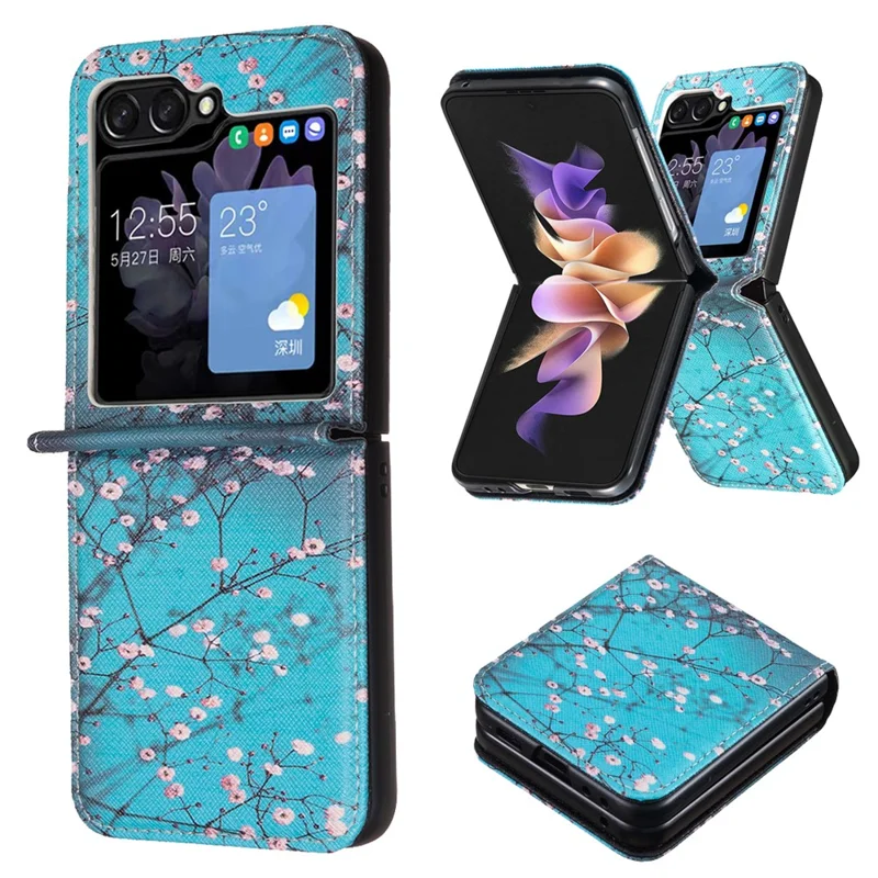 For Samsung Galaxy Z Flip7 FE 5G / Z Flip6 5G / Z Flip5 5G Case Pattern Print PU Leather Phone Shell - Plum Blossom
