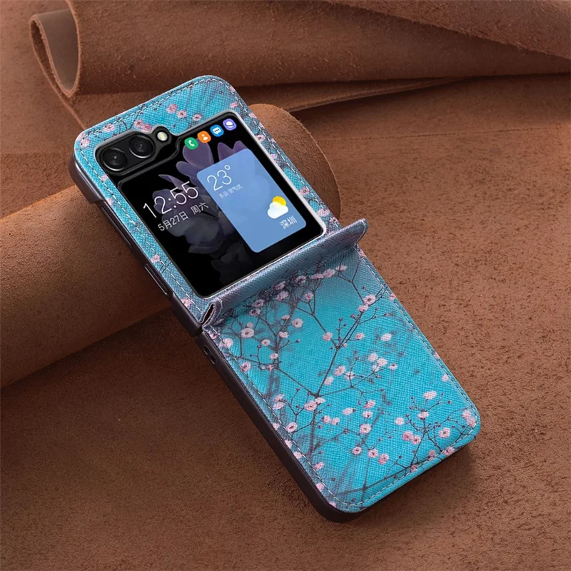 For Samsung Galaxy Z Flip7 FE 5G / Z Flip6 5G / Z Flip5 5G Case Pattern Print PU Leather Phone Shell - Plum Blossom
