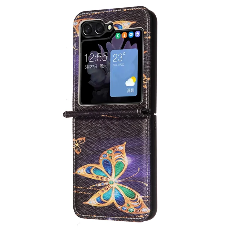 Para Samsung Galaxy Z Flip6 5G / Z Flip5 5G Capa Impressão de Padrão de Couro PU Capa de Telefone - Joia Borboleta