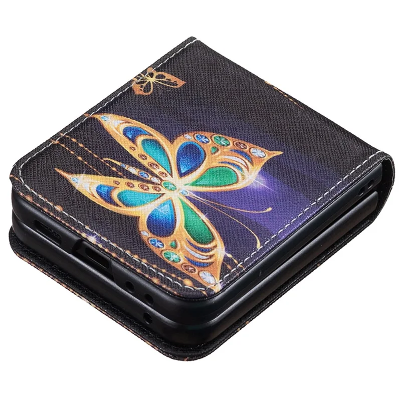 Para Samsung Galaxy Z Flip6 5G / Z Flip5 5G Capa Impressão de Padrão de Couro PU Capa de Telefone - Joia Borboleta