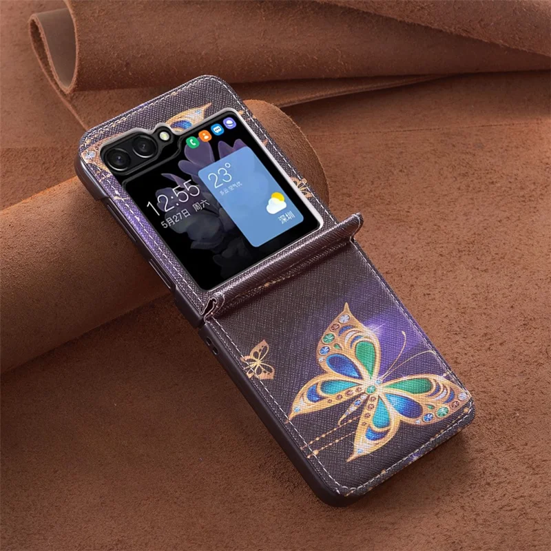 Para Samsung Galaxy Z Flip6 5G / Z Flip5 5G Capa Impressão de Padrão de Couro PU Capa de Telefone - Joia Borboleta