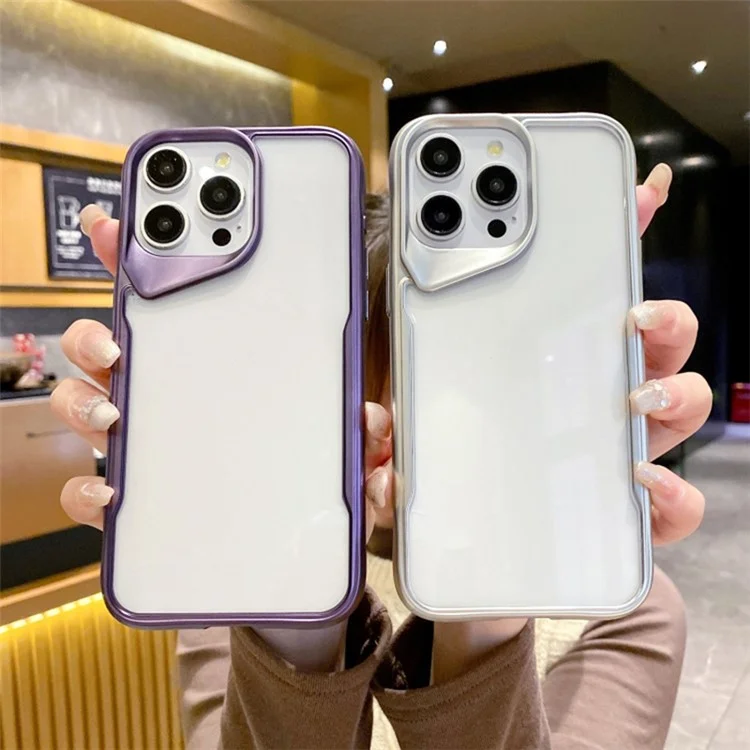 Für iPhone 14 Pro Max Klarer Hülle Bunte Rahmen PC+TPU Schützendes Telefongehäuse - Silber