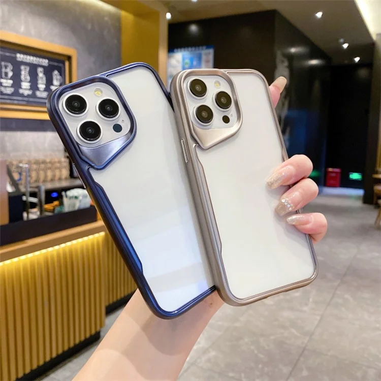 Für iPhone 14 Pro Max Klarer Hülle Bunte Rahmen PC+TPU Schützendes Telefongehäuse - Silber