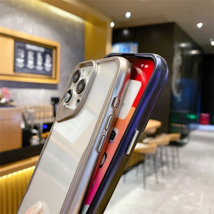 Für iPhone 14 Pro Max Klarer Hülle Bunte Rahmen PC+TPU Schützendes Telefongehäuse - Silber