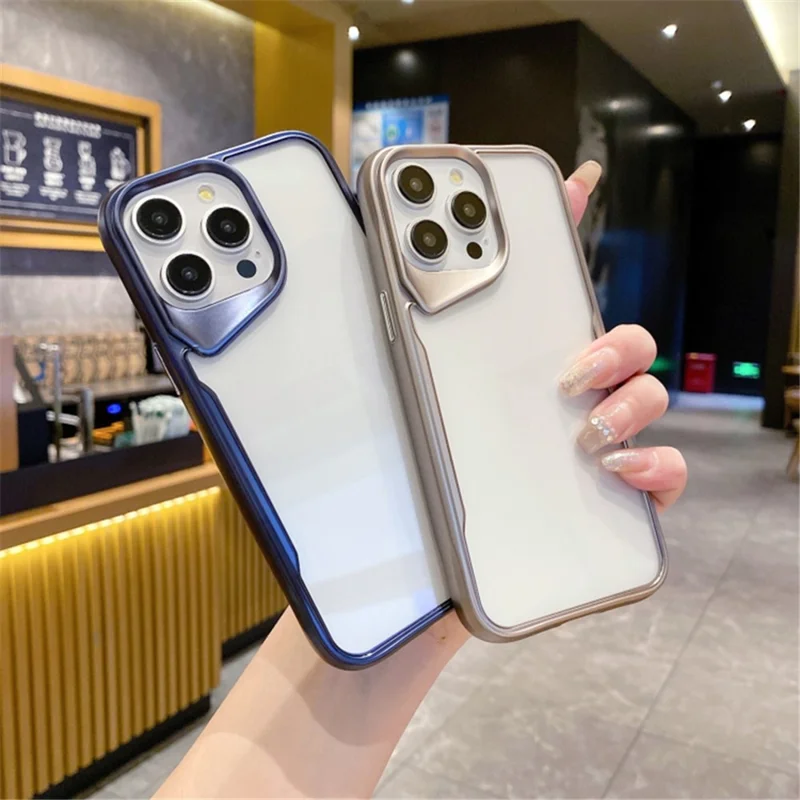 For iPhone 15 Pro Max Case PC+TPU Transparent Mobile Phone Cover - Titanium Grey