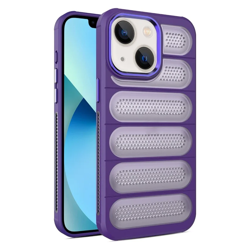 For iPhone 15 Case PC+TPU Translucent Matte Heat Dissipation Phone Cover - Dark Purple