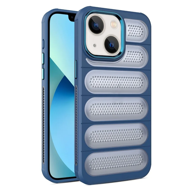 For iPhone 15 Case PC+TPU Translucent Matte Heat Dissipation Phone Cover - Blue