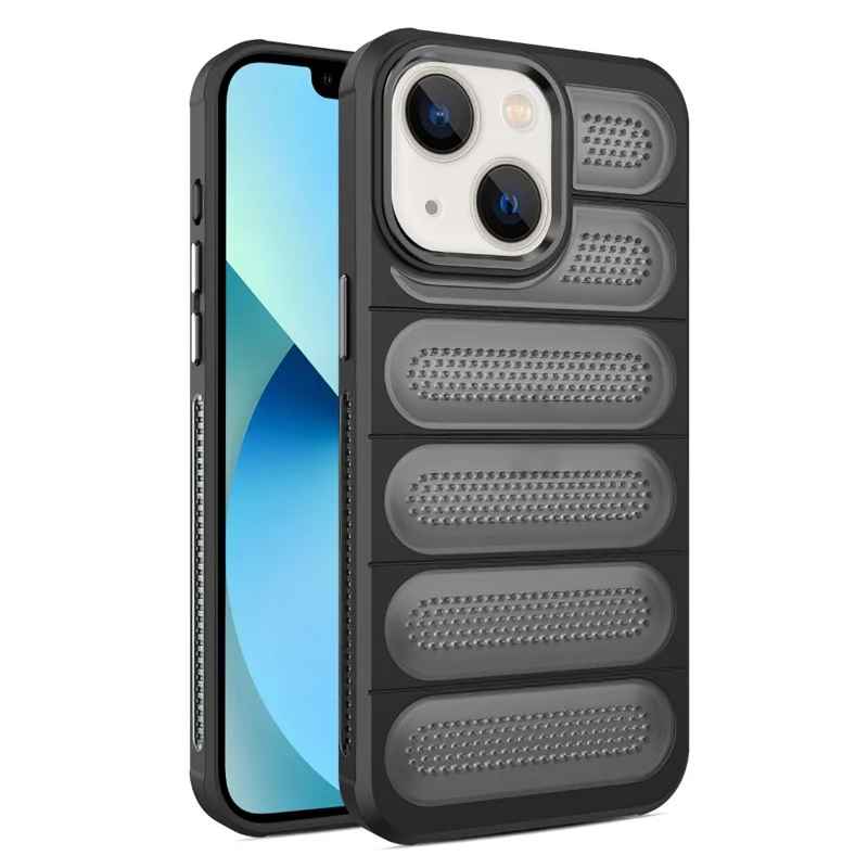 For iPhone 14 Case Mesh Breathable PC+TPU Translucent Matte Back Phone Cover - Black