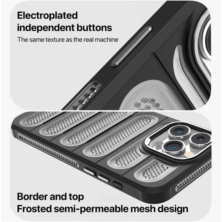 Für iPhone 13 Pro Max Hülle Transluzente hohle Wärmeableitung PC+TPU Handyhülle - Schwarz
