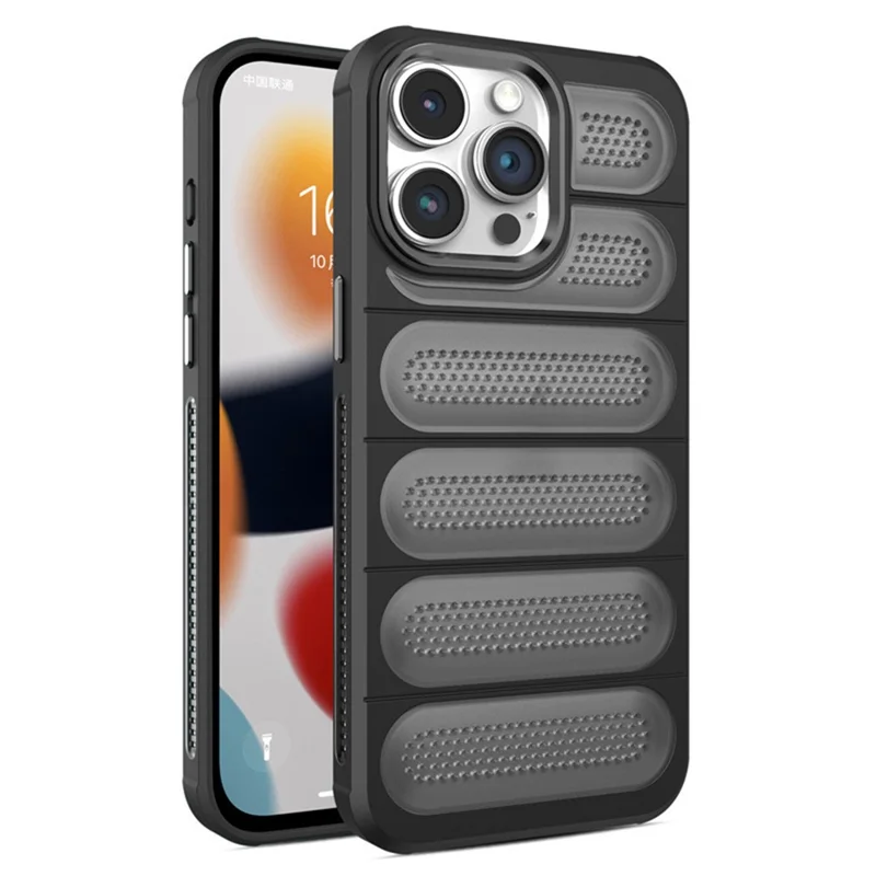 For iPhone 15 Pro Max Heat Dissipation Phone Case PC+TPU Translucent Matte Back Cover - Black
