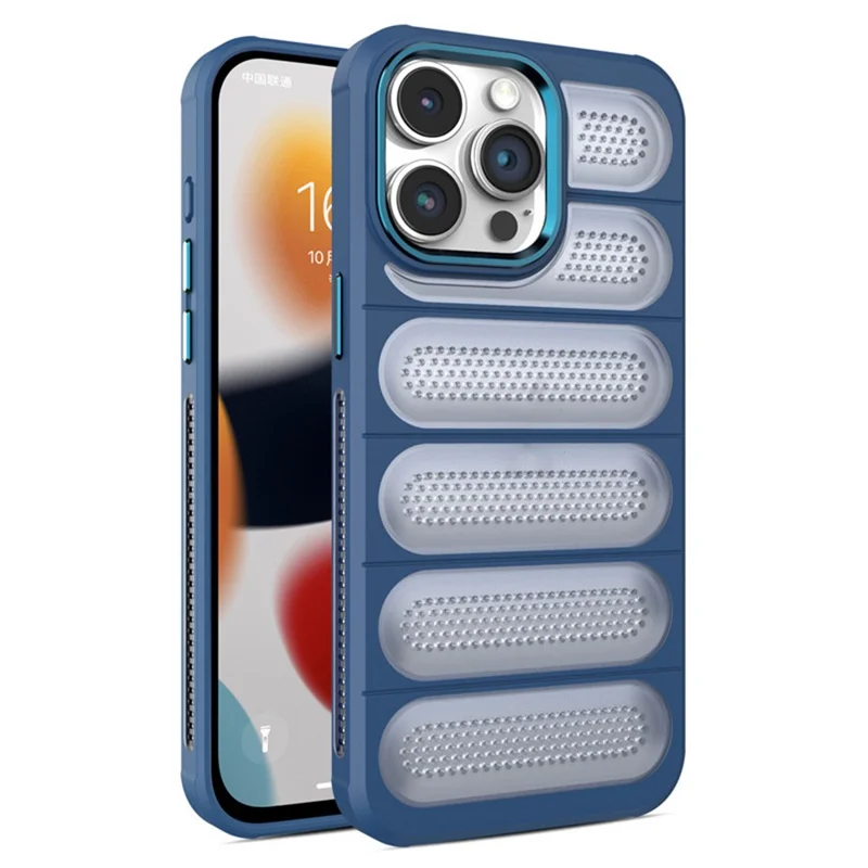 For iPhone 15 Pro Max Heat Dissipation Phone Case PC+TPU Translucent Matte Back Cover - Blue