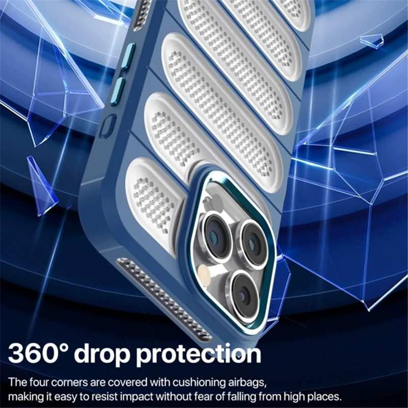 For iPhone 15 Pro Max Heat Dissipation Phone Case PC+TPU Translucent Matte Back Cover - Blue