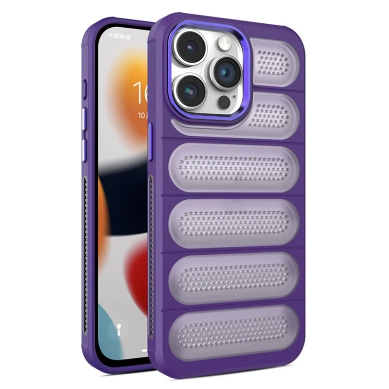 For iPhone 15 Pro Max Heat Dissipation Phone Case PC+TPU Translucent Matte Back Cover - Dark Purple