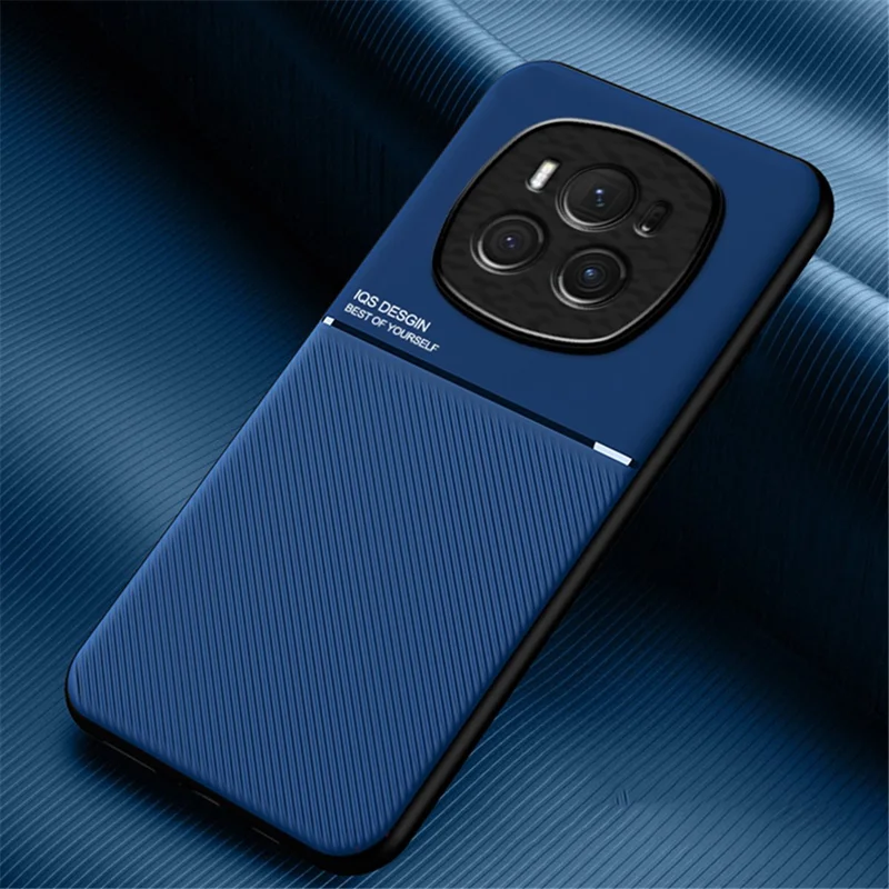 For Honor Magic6 5G Case Leather Back Phone Cover with Magnetic Holder Metal Sheet - Blue