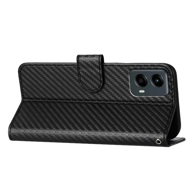 YX0070 Para Motorola Moto G 5G (2024) Capa de Suporte de Fibra de Carbono Textura de Couro Capa de Telefone - Preto